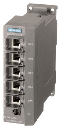 Picture of SCALANCE X005, IE ENTRY LEVEL SWITCH UNMANAGED 5 X 10/100MBIT/S RJ45 PORTS, LED DIAGNOSTICS, IP30, 24 V DC POWER SUPPLY, PROFINET COMPLIANT SLEEVE