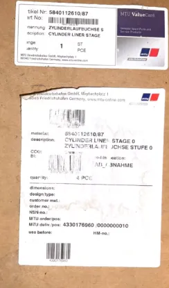 Picture of CYLINDER LINER       SIZE 0